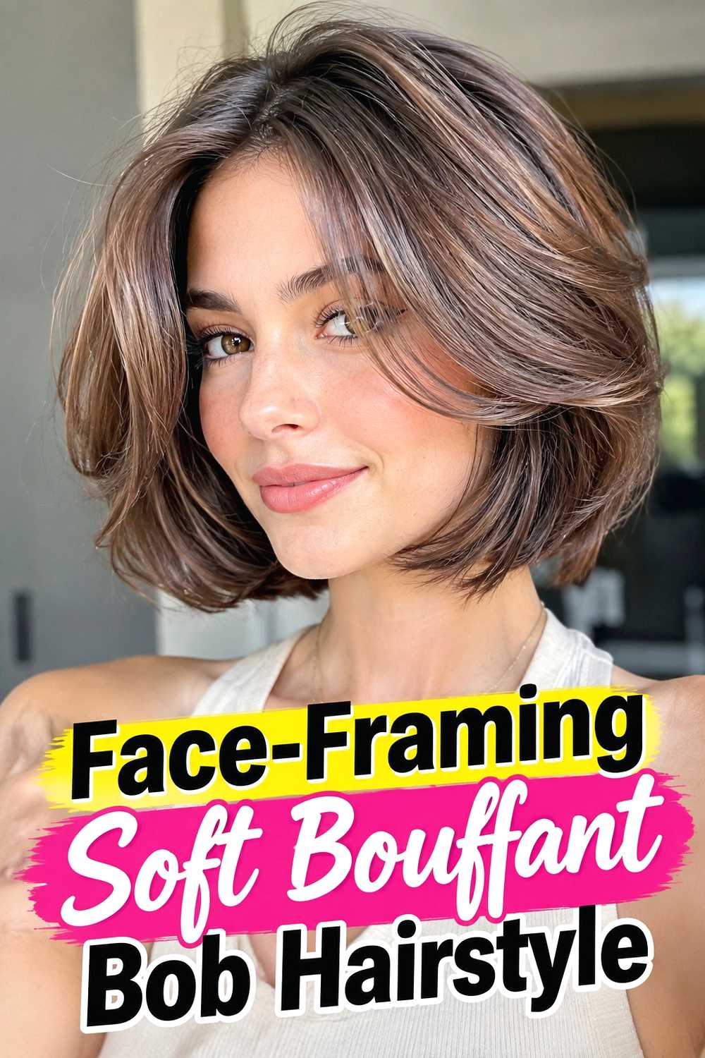 12. Face Framing Soft Bouffant Bob Hairstyle