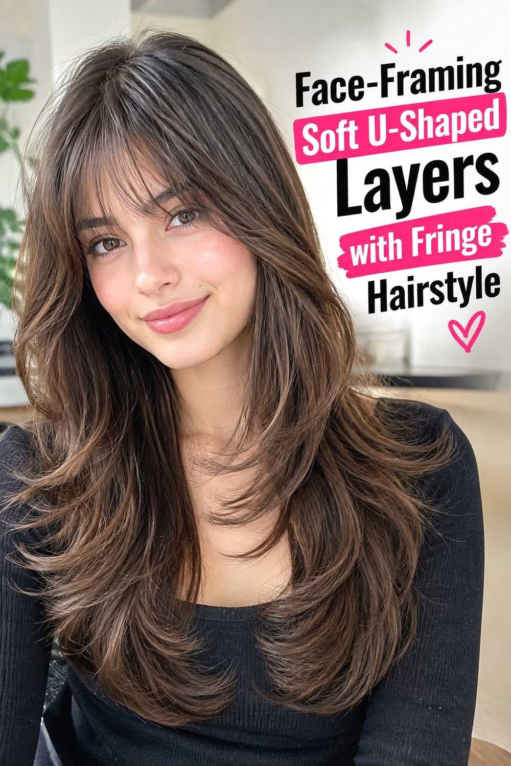 3. Face Framing Soft U Shaped Layers With Fringe Hairstyle