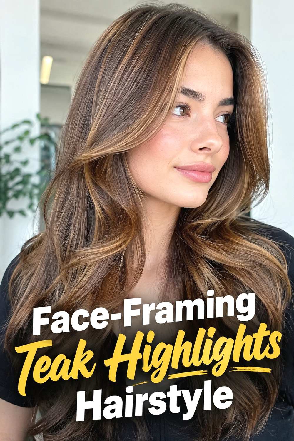 14. Face Framing Teak Highlights Hairstyle
