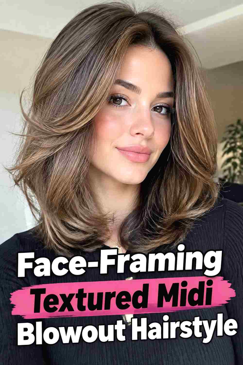 8. Face Framing Textured Midi Blowout Hairstyle