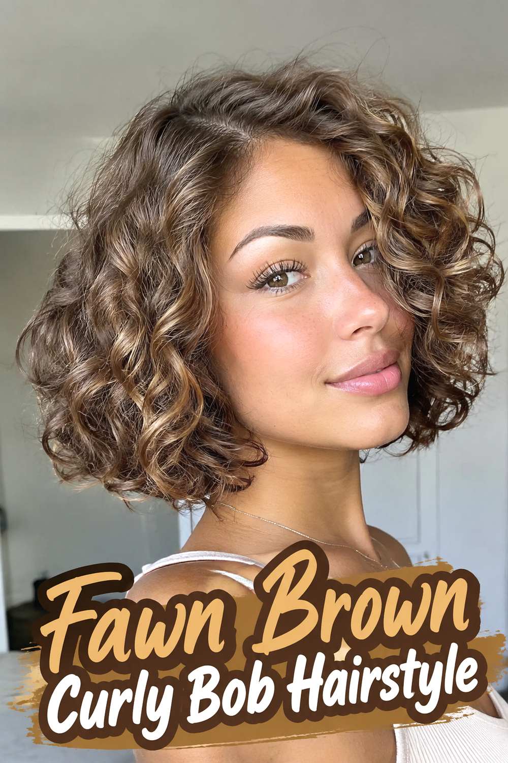 Fawn Brown Curly Bob Hairstyle