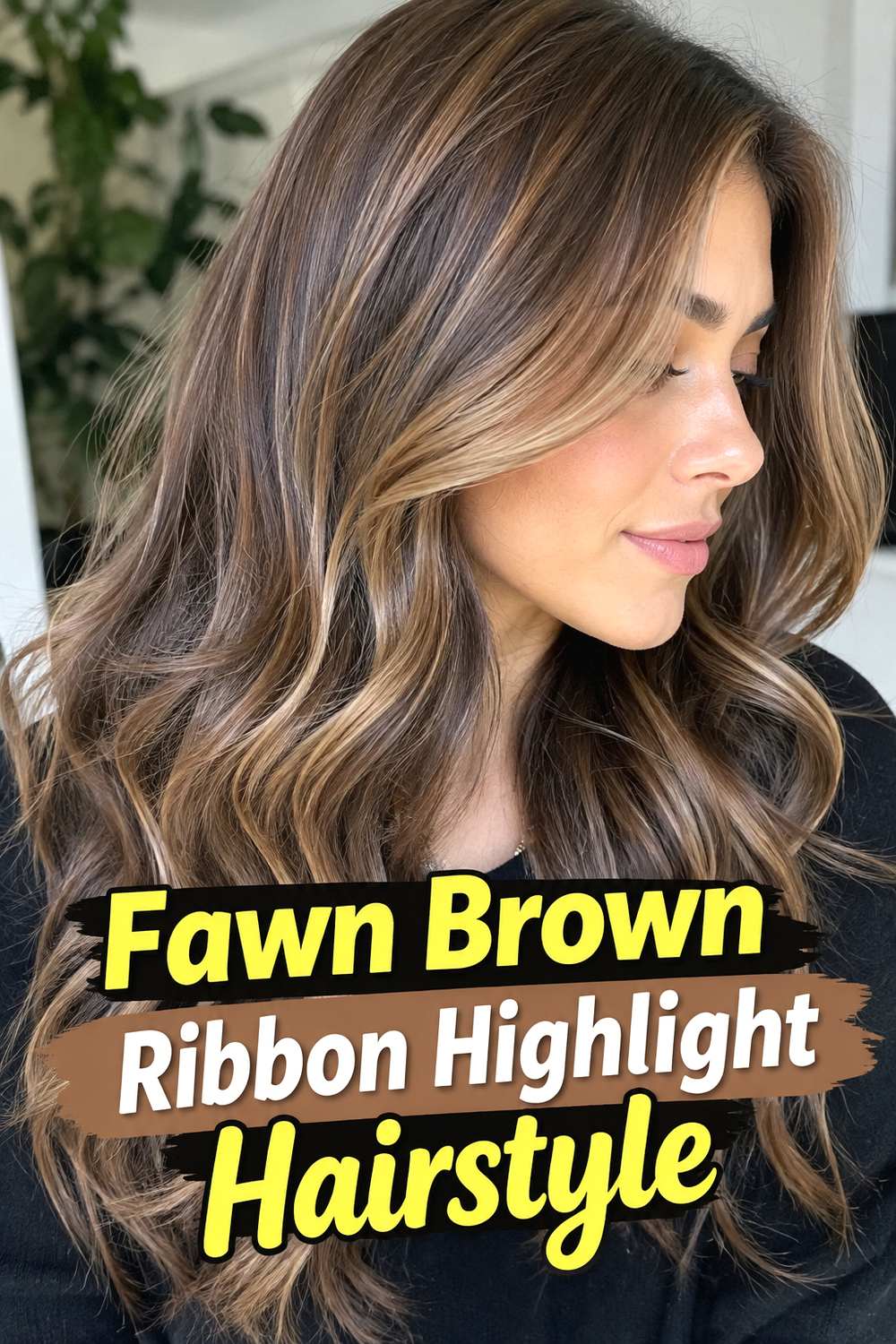 Fawn Brown Ribbon Highlight Hairstyle