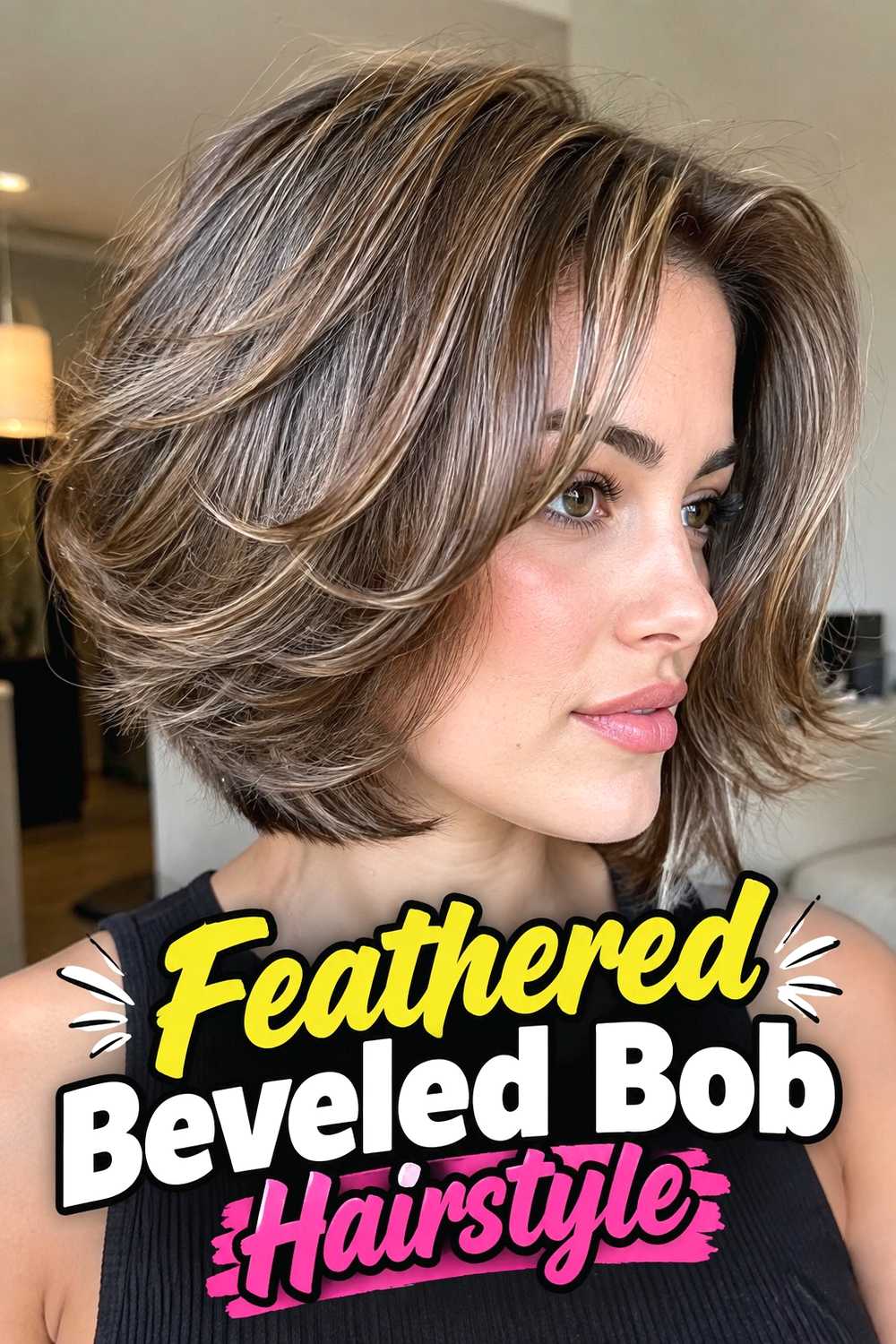 6. Feathered Beveled Bob Hairstyle