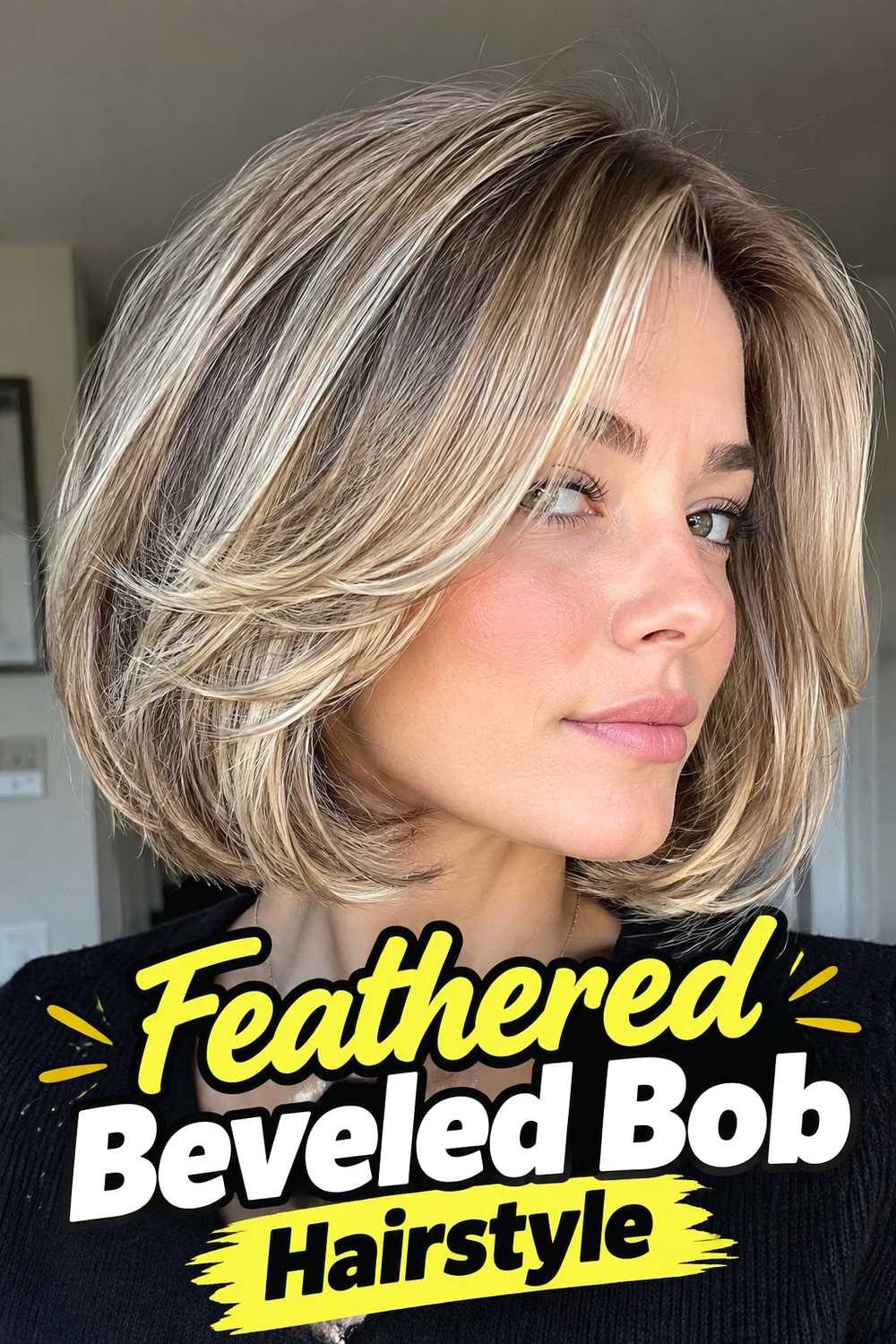 13. Feathered Beveled Bob Hairstyle