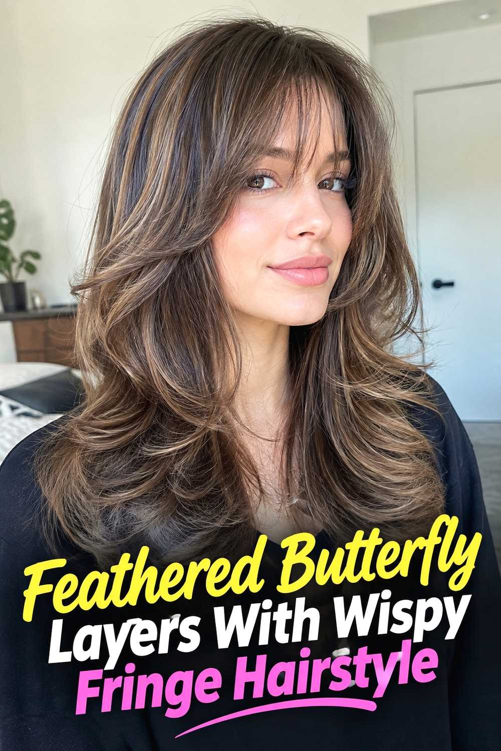 11. Feathered Butterfly Layers With Wispy Fringe Hairstyle
