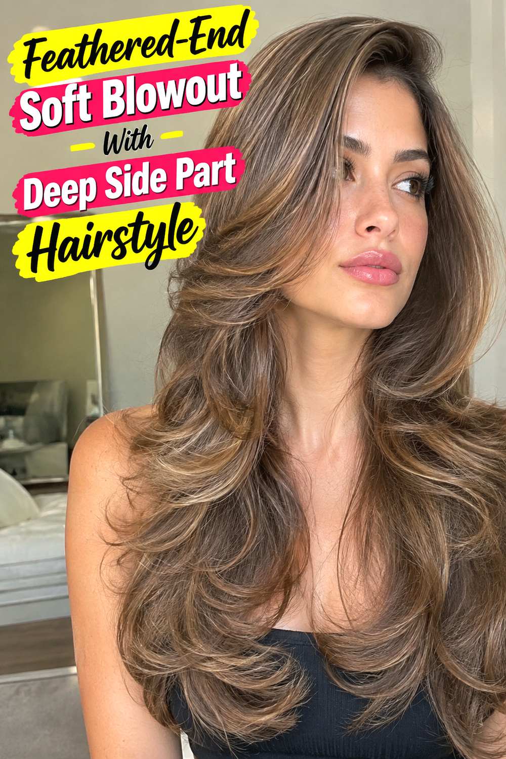 Feathered-End Soft Blowout With Deep Side Part Hairstyle