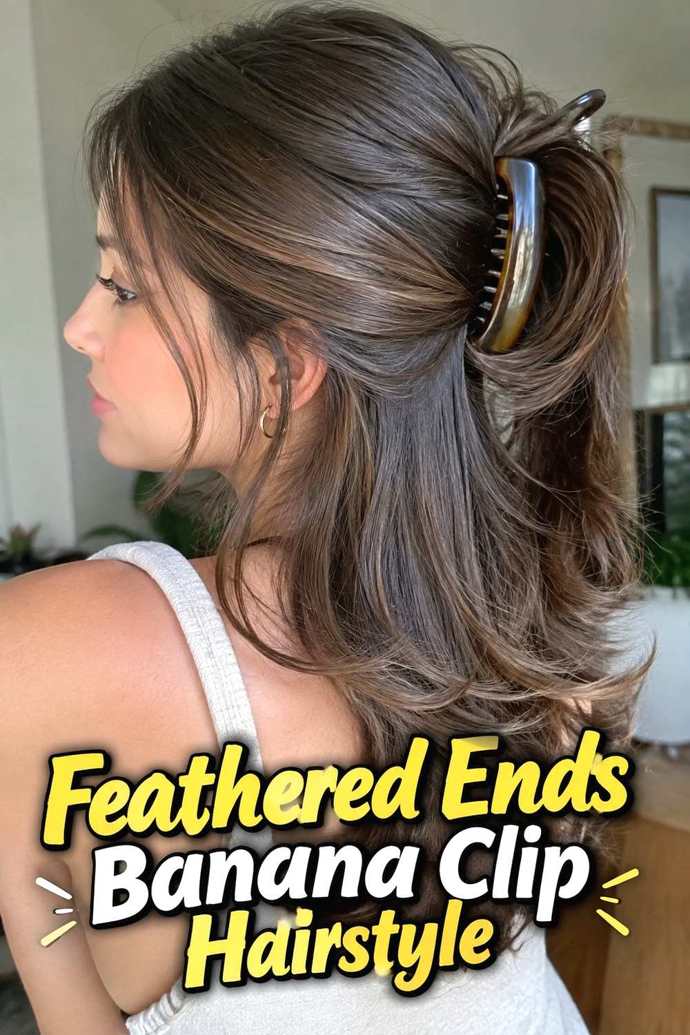 4. Feathered Ends Banana Clip Hairstyle