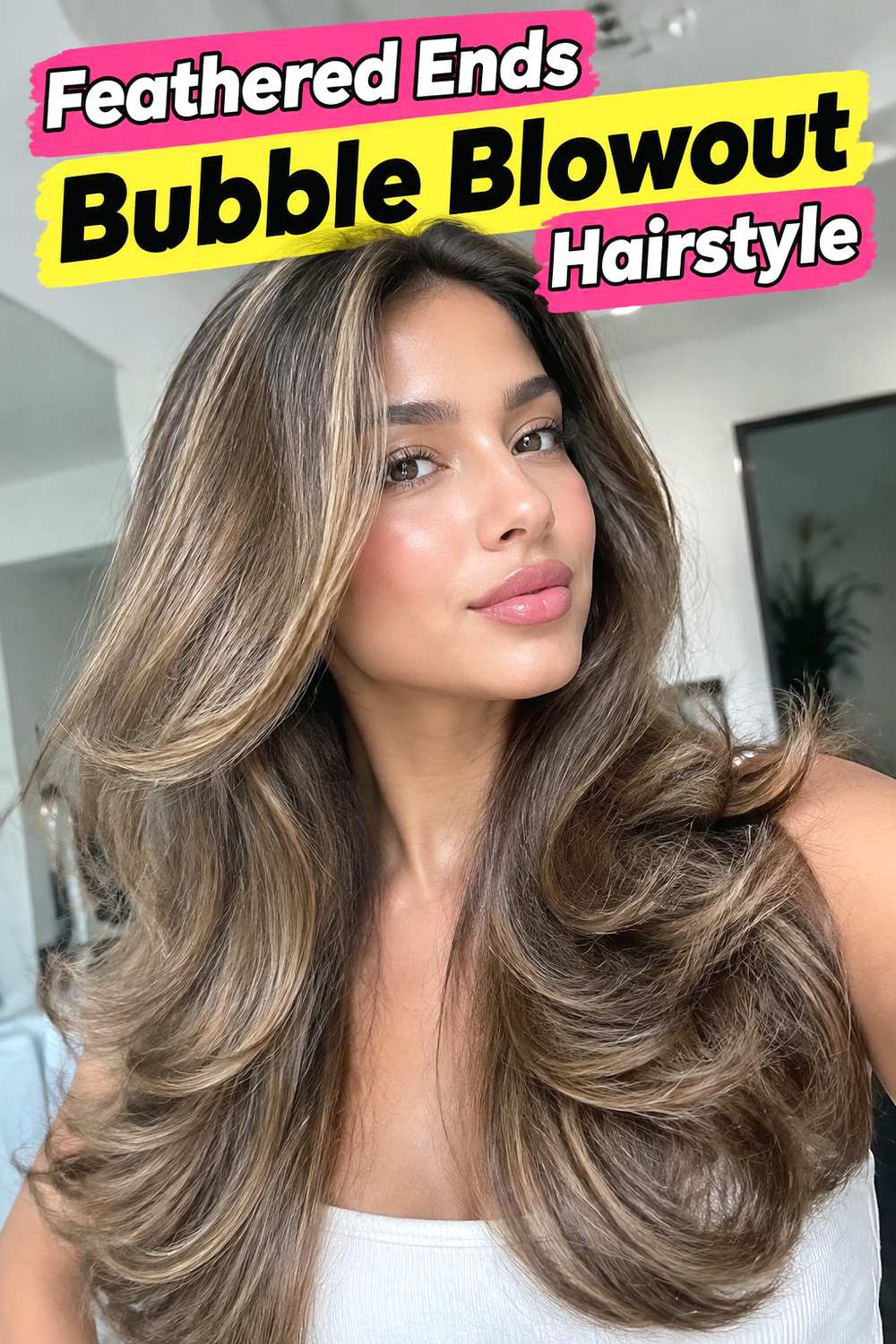 Feathered Ends Bubble Blowout Hairstyle