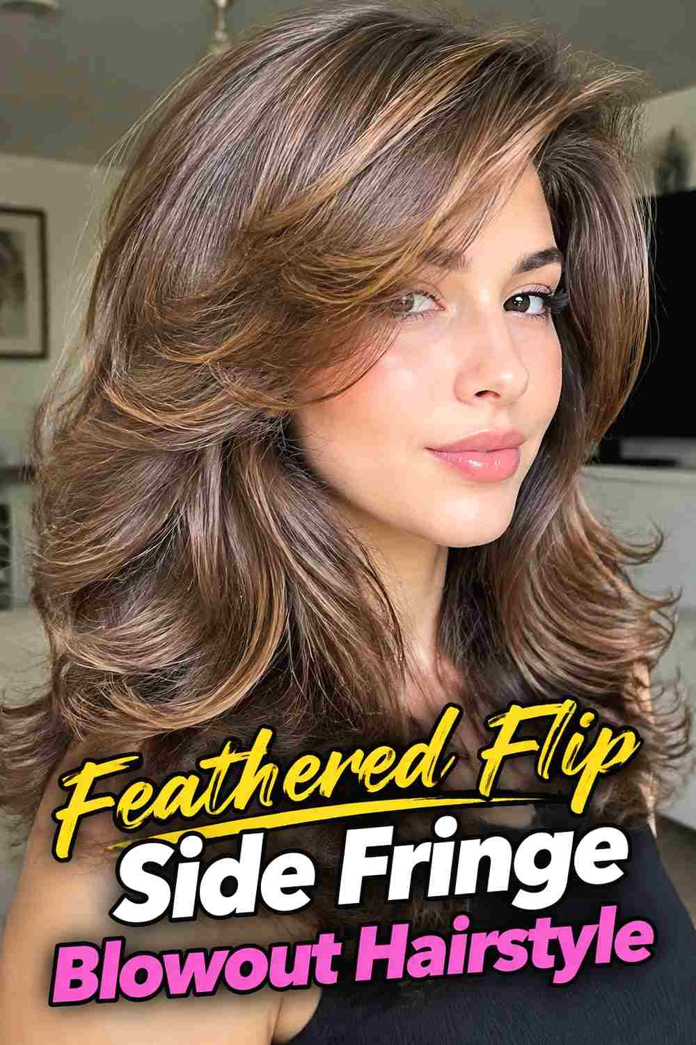 2. Feathered Flip Side Fringe Blowout Hairstyle