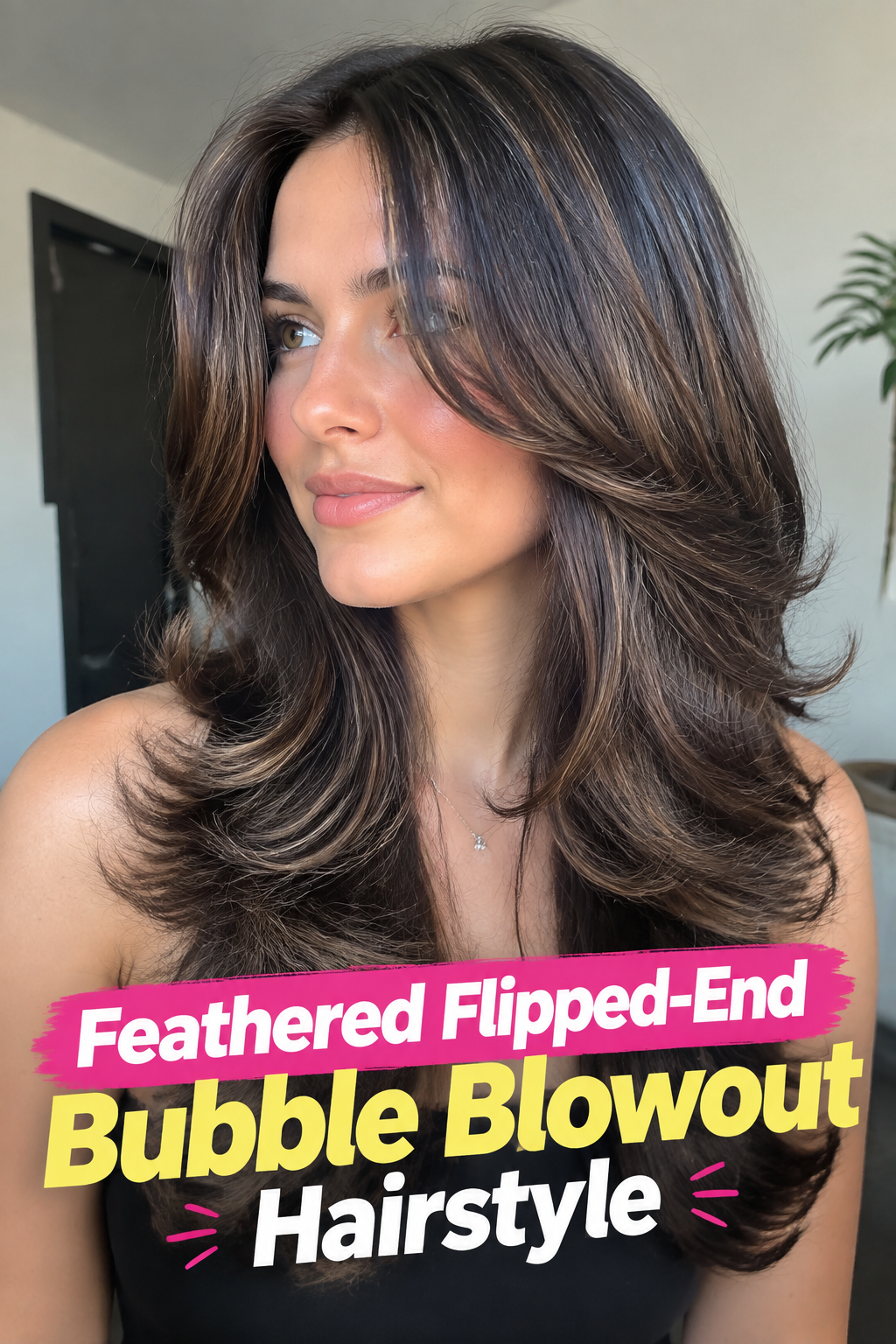 Feathered Flipped-End Bubble Blowout Hairstyle