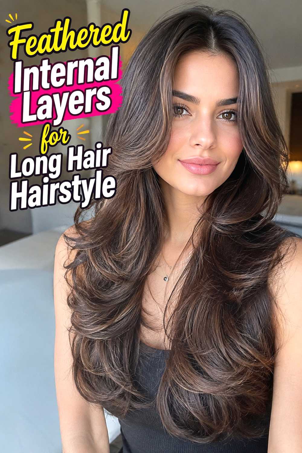 17. Feathered Internal Layers For Long Hair Hairstyle