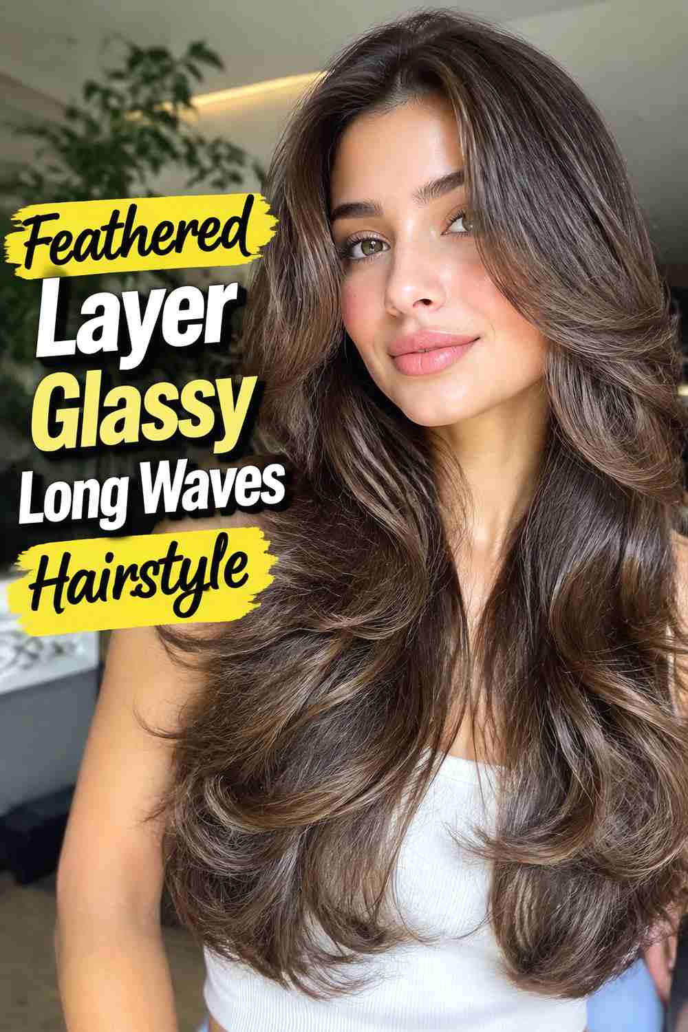 17. Feathered Layer Glassy Long Waves Hairstyle