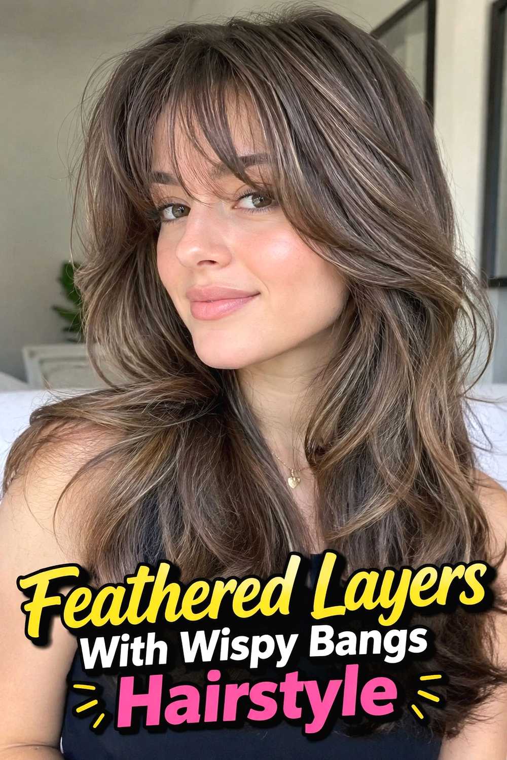 4. Feathered Layers With Wispy Bangs Hairstyle