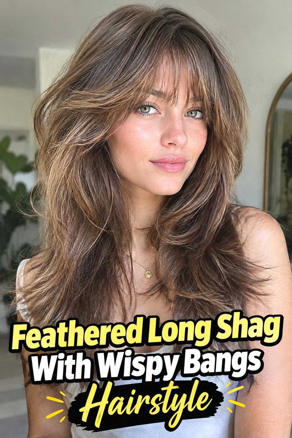 6. Feathered Long Shag With Wispy Bangs Hairstyle