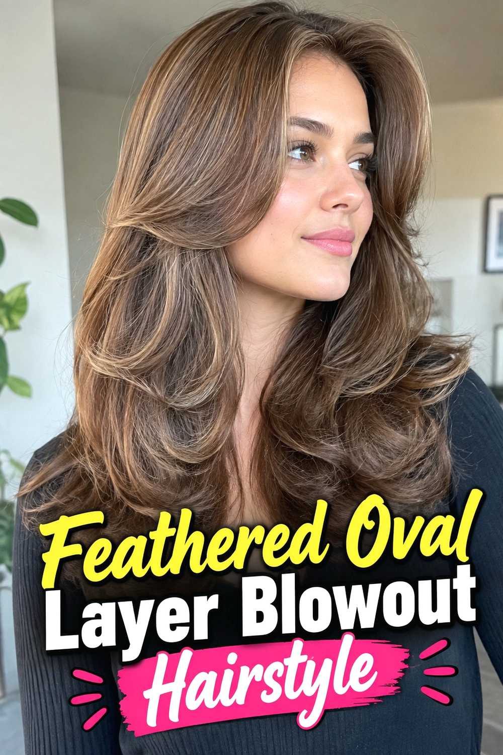 10. Feathered Oval Layer Blowout Hairstyle