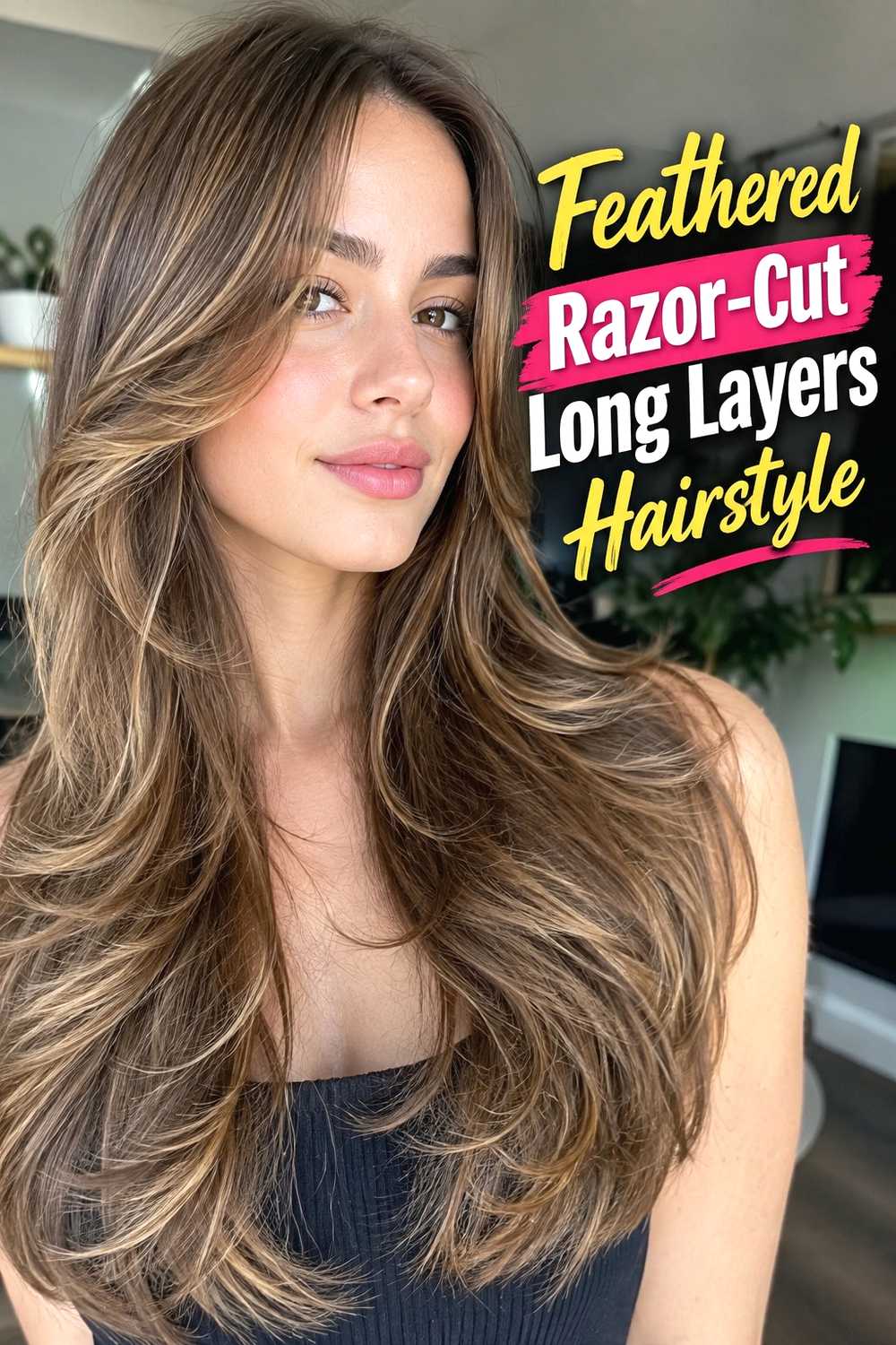 8. Feathered Razor Cut Long Layers Hairstyle