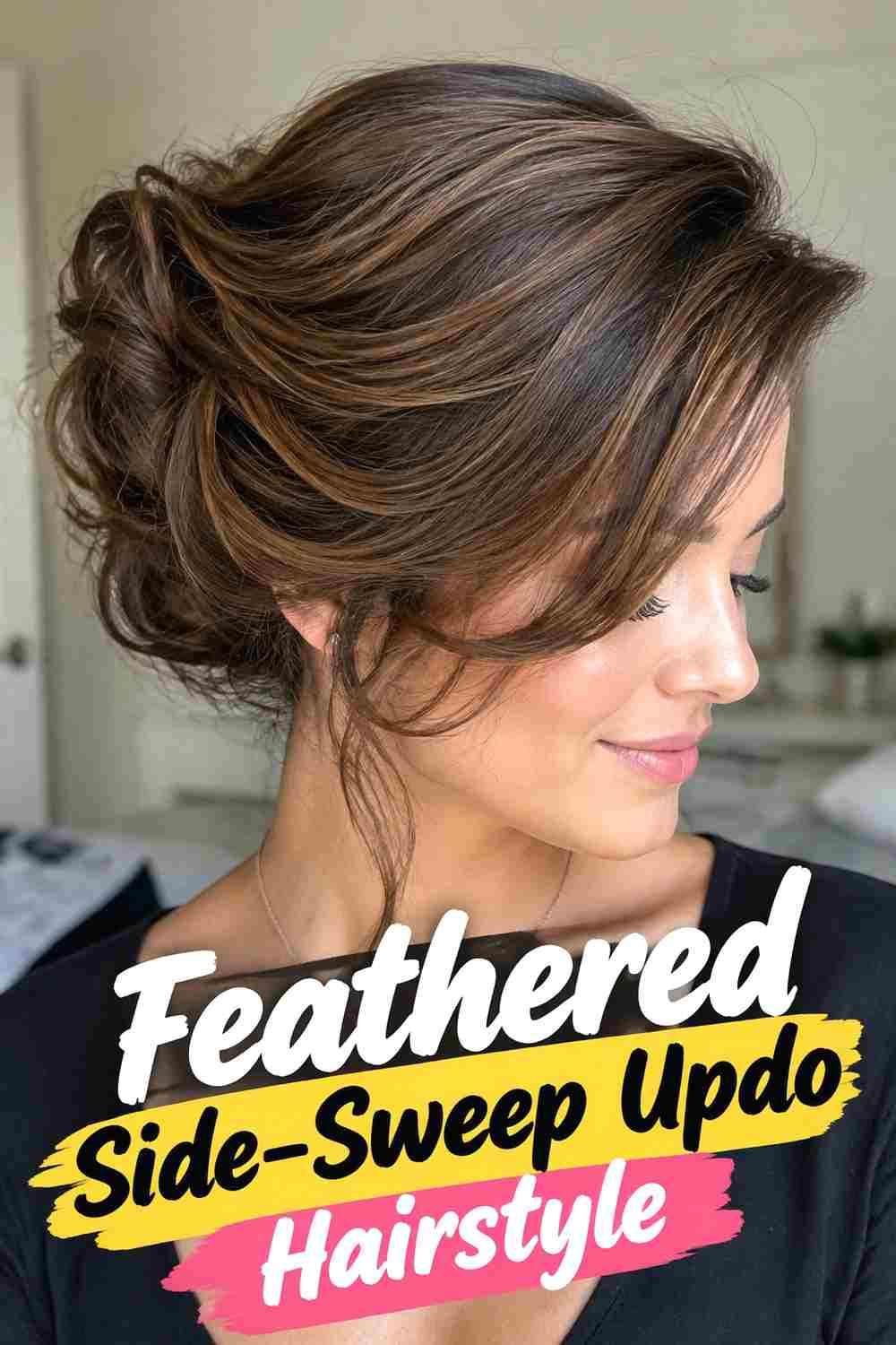 3. Feathered Side Sweep Updo Hairstyle