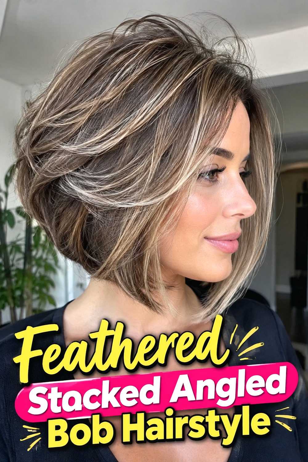 8. Feathered Stacked Angled Bob Hairstyle