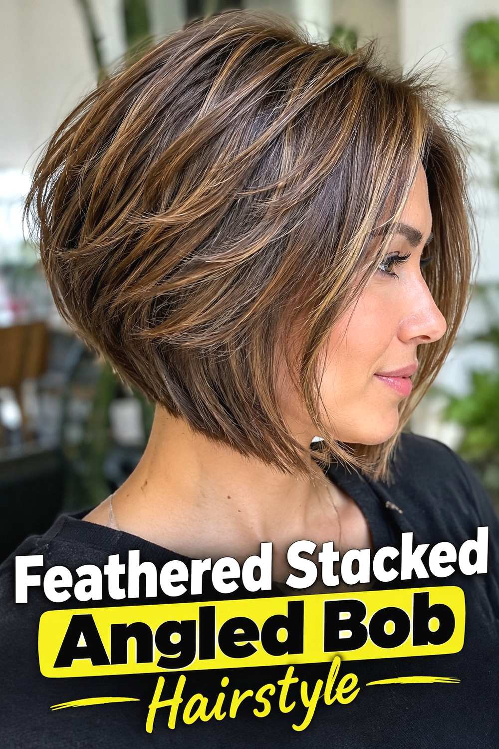 7. Feathered Stacked Angled Bob Hairstyle