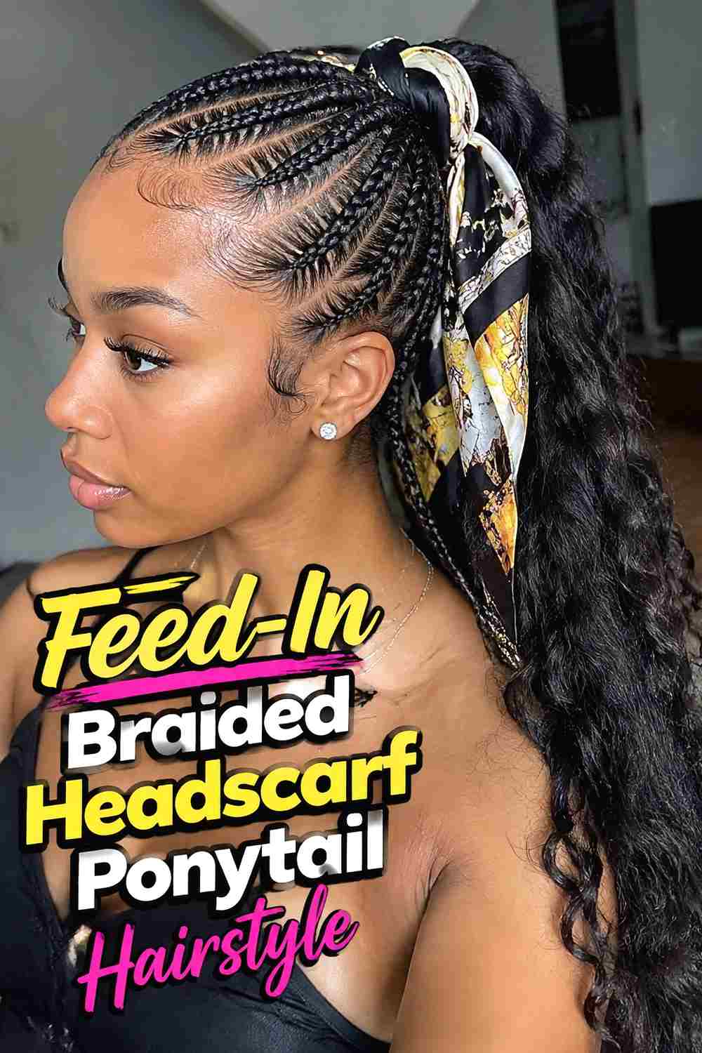 10. Feed In Braided Headscarf Ponytail Hairstyle
