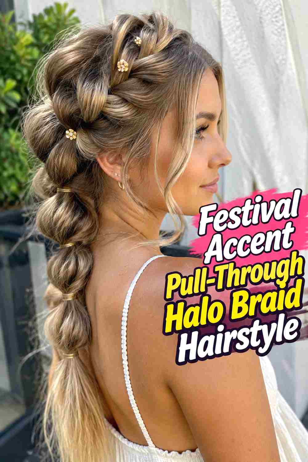 15. Festival Accent Pull Through Halo Braid Hairstyle