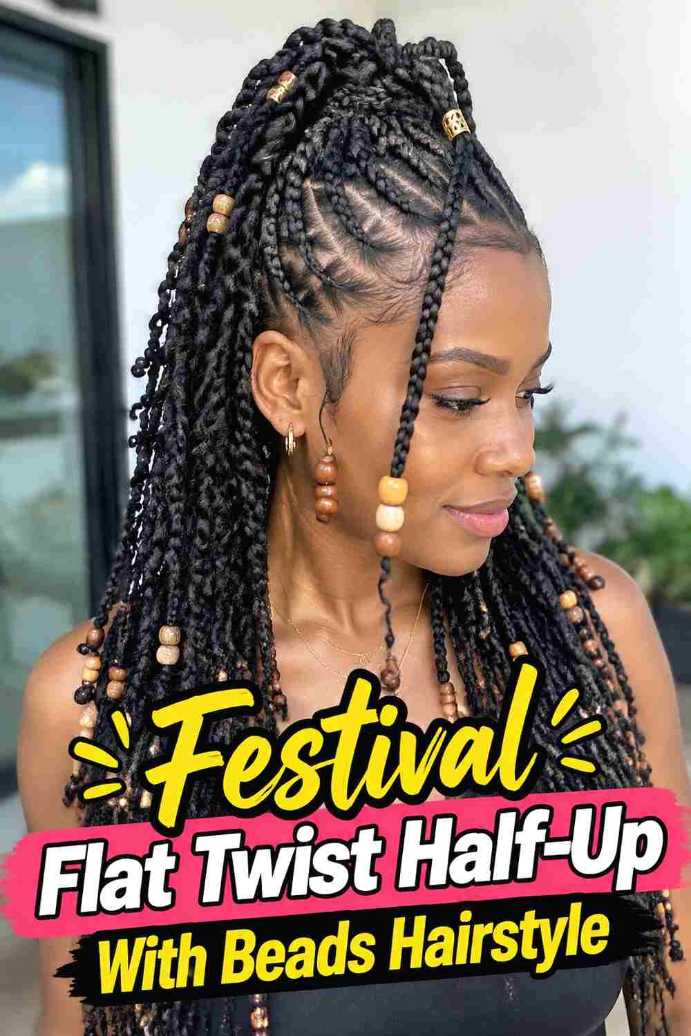 19. Festival Flat Twist Half Up With Beads Hairstyle
