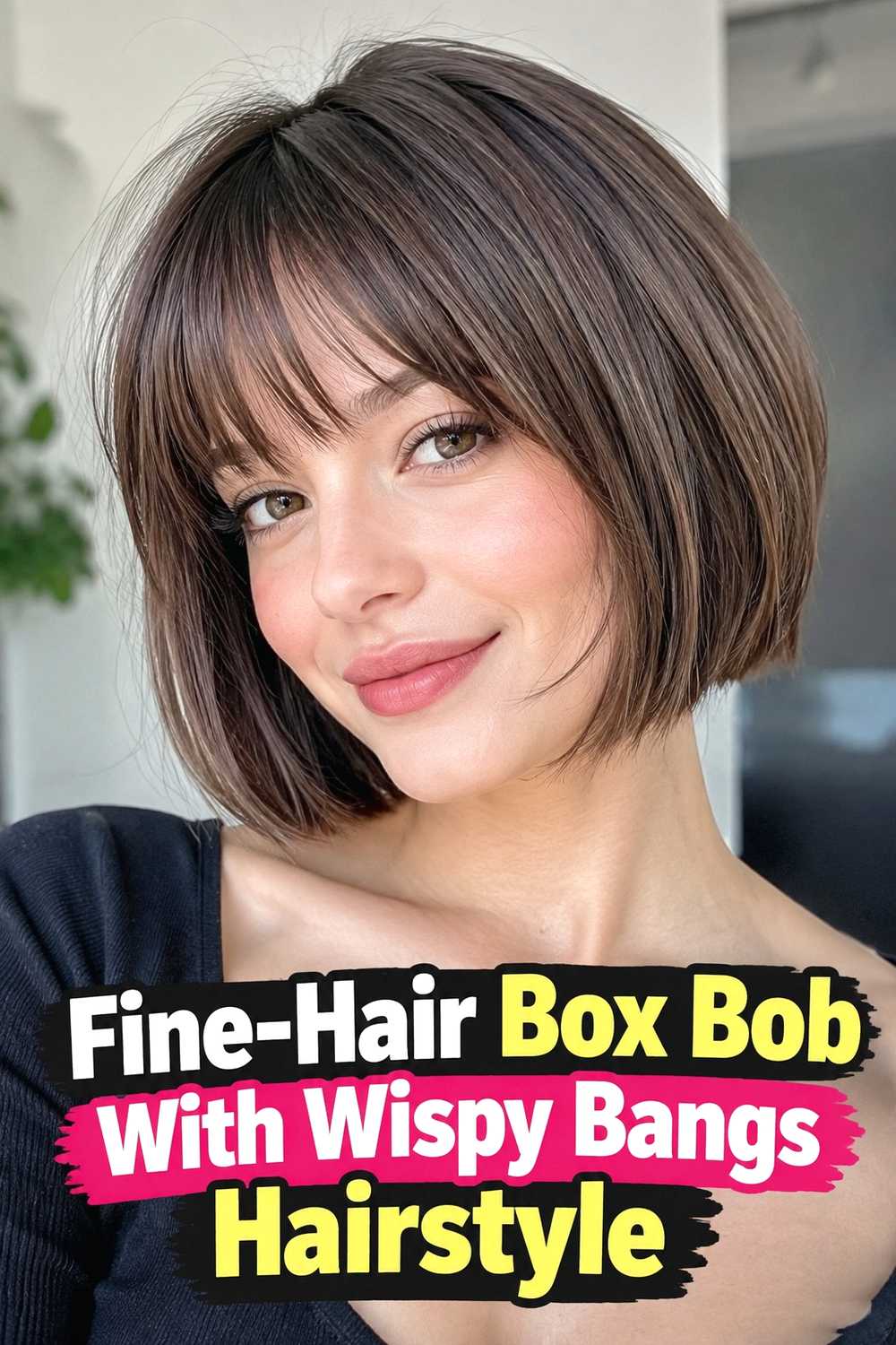 9. Fine Hair Box Bob With Wispy Bangs Hairstyle