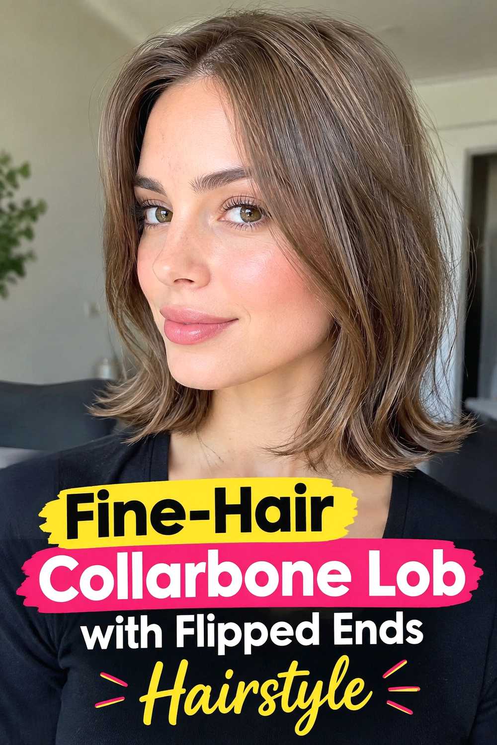 9. Fine Hair Collarbone Lob With Flipped Ends Hairstyle