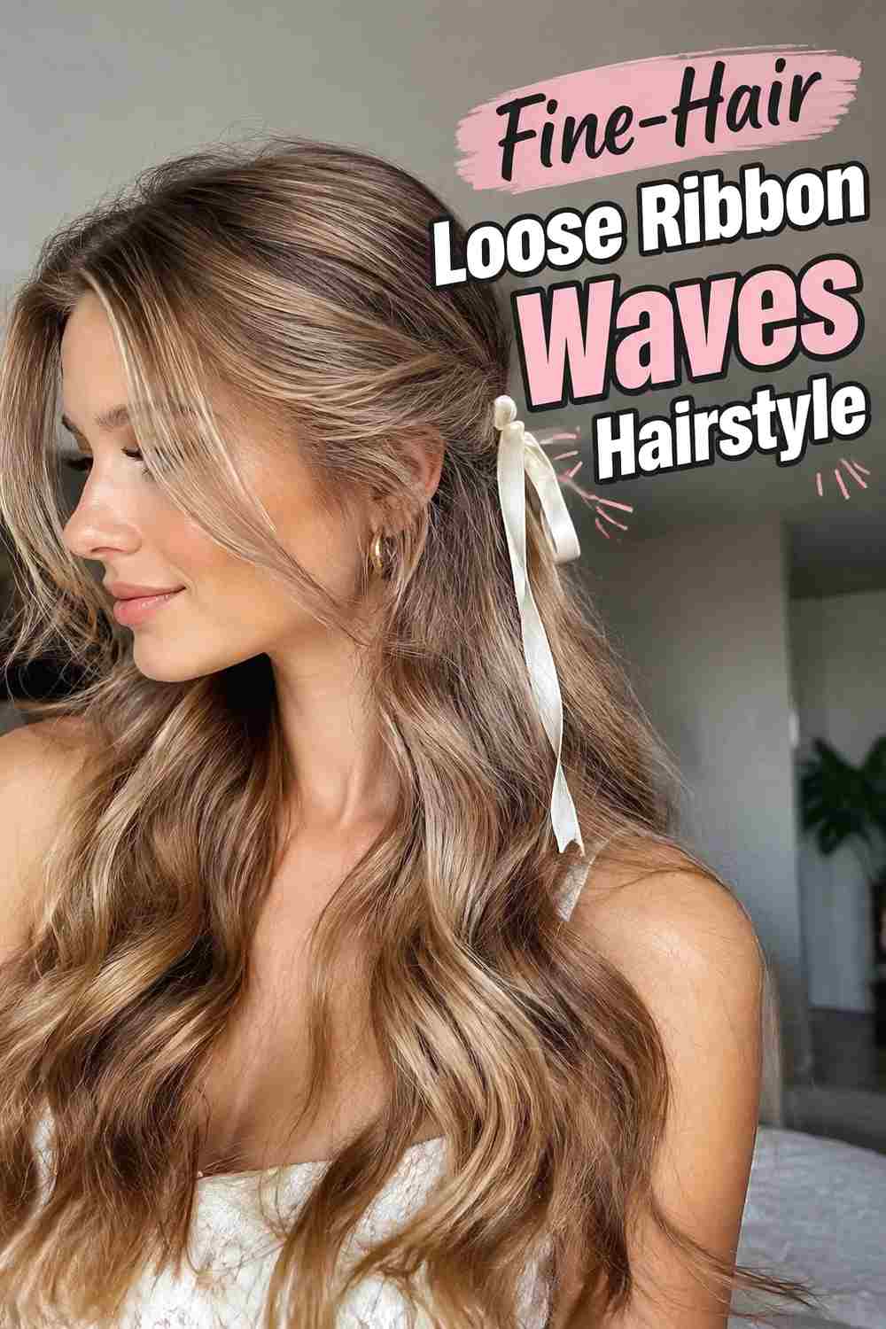 16. Fine Hair Loose Ribbon Waves Hairstyle