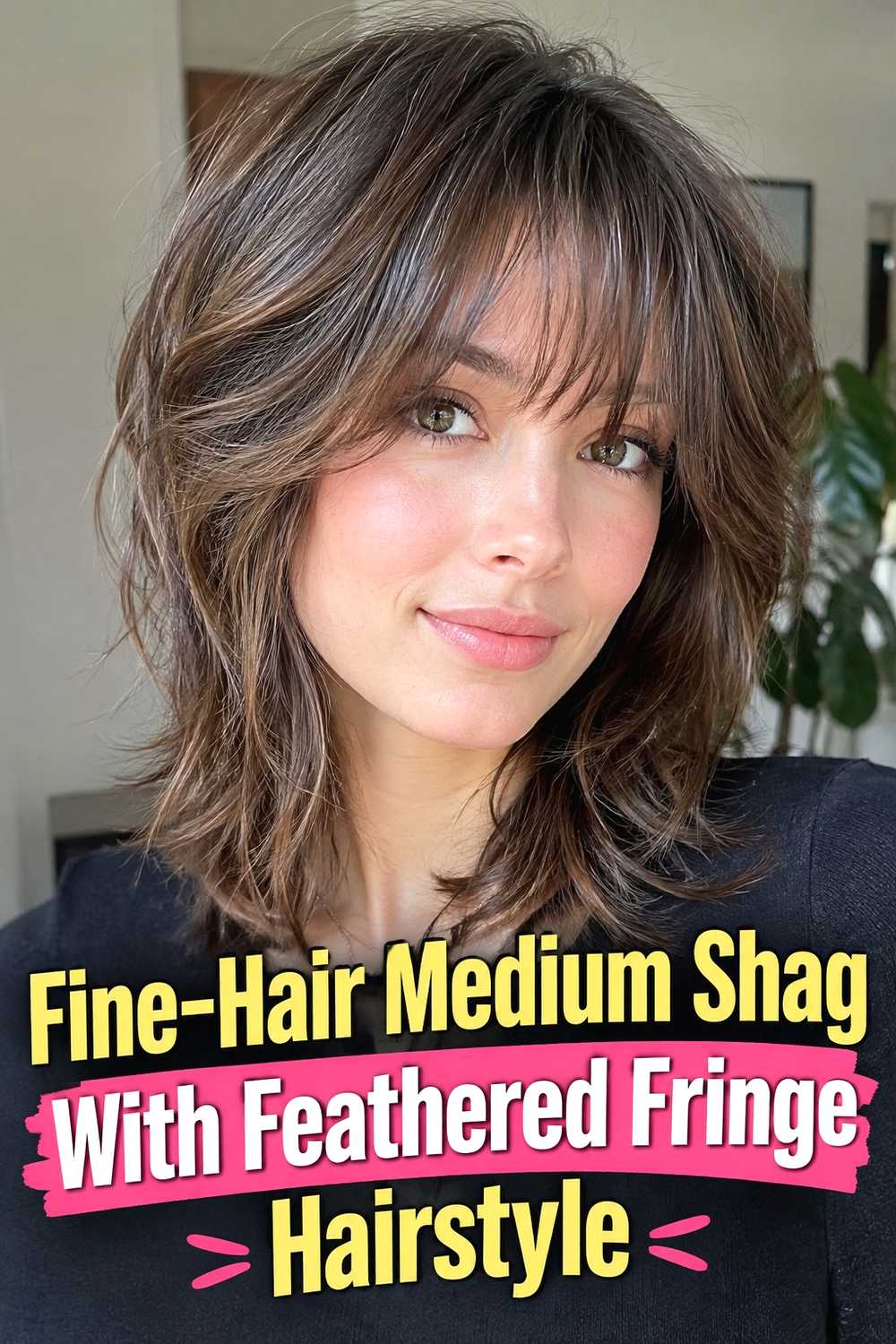 4. Fine Hair Medium Shag With Feathered Fringe Hairstyle