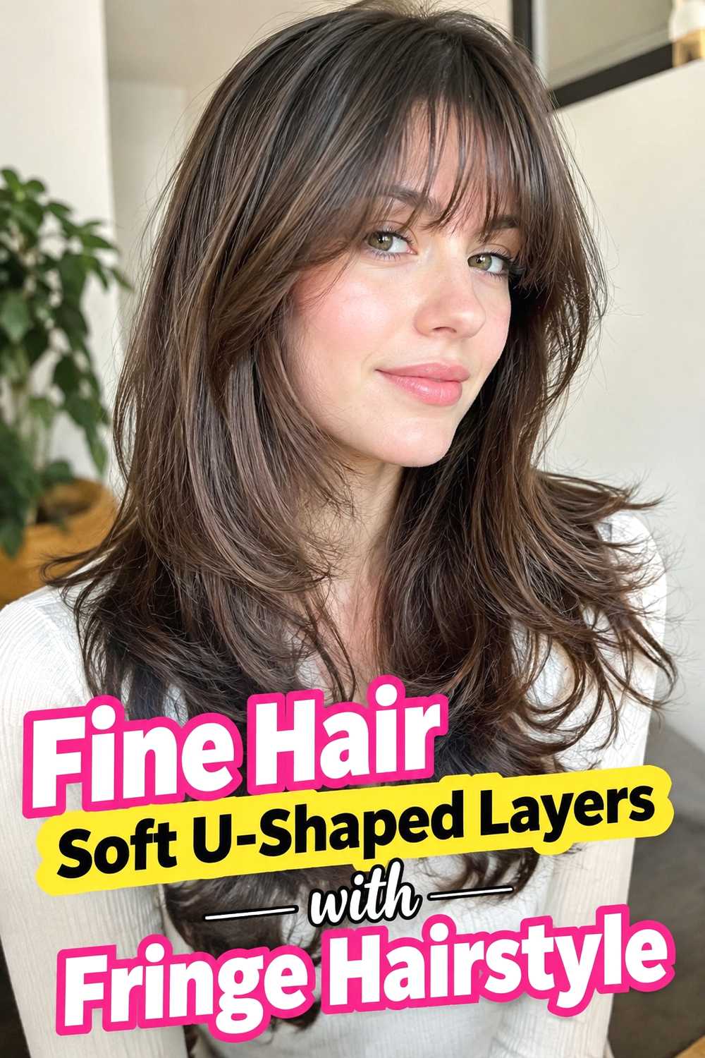 18. Fine Hair Soft U Shaped Layers With Fringe Hairstyle