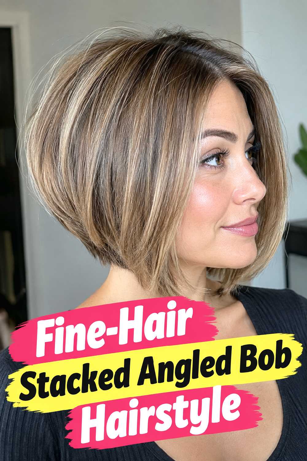 Fine-Hair Stacked Angled Bob Hairstyle