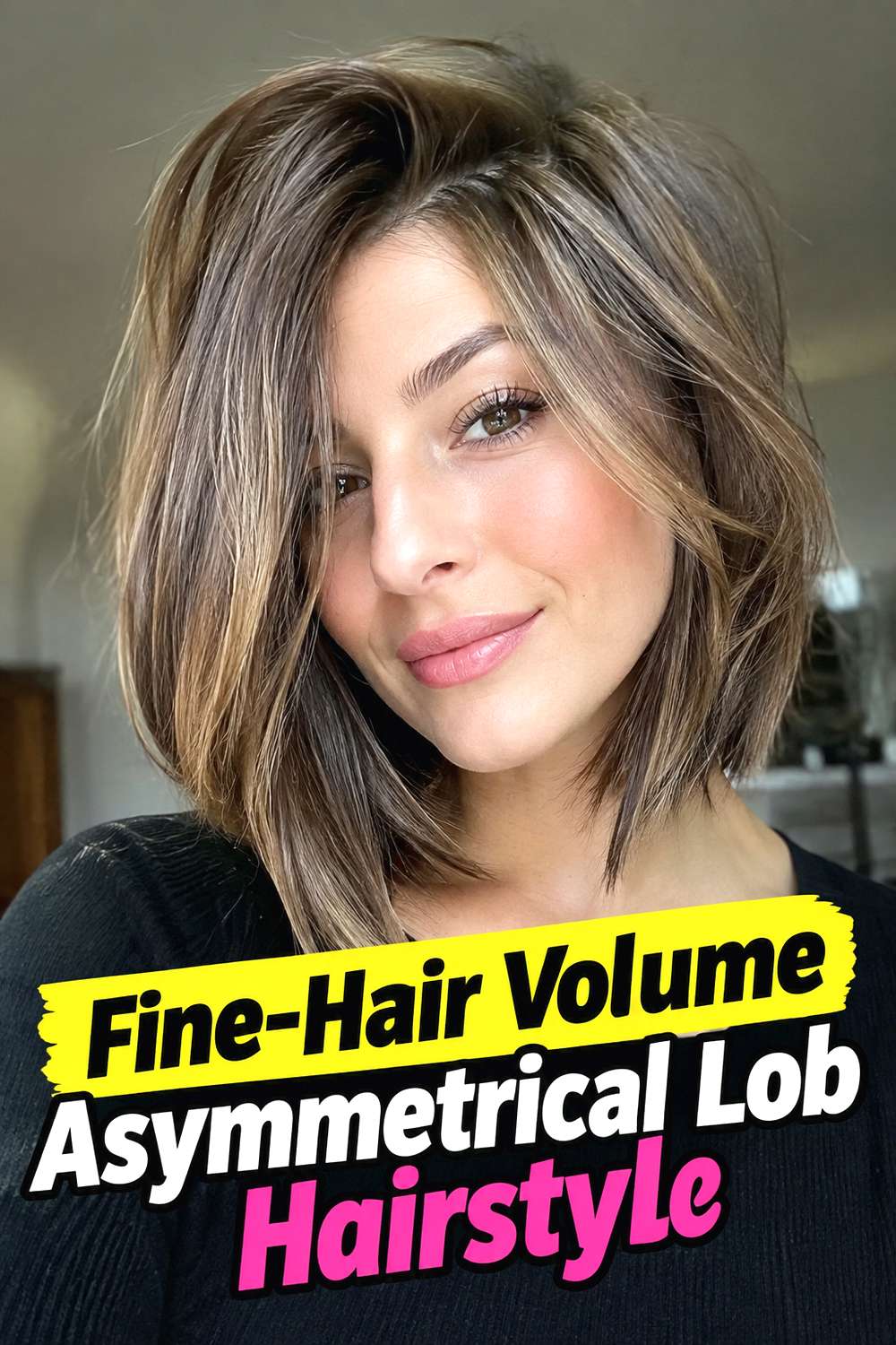Fine-Hair Volume Asymmetrical Lob Hairstyle