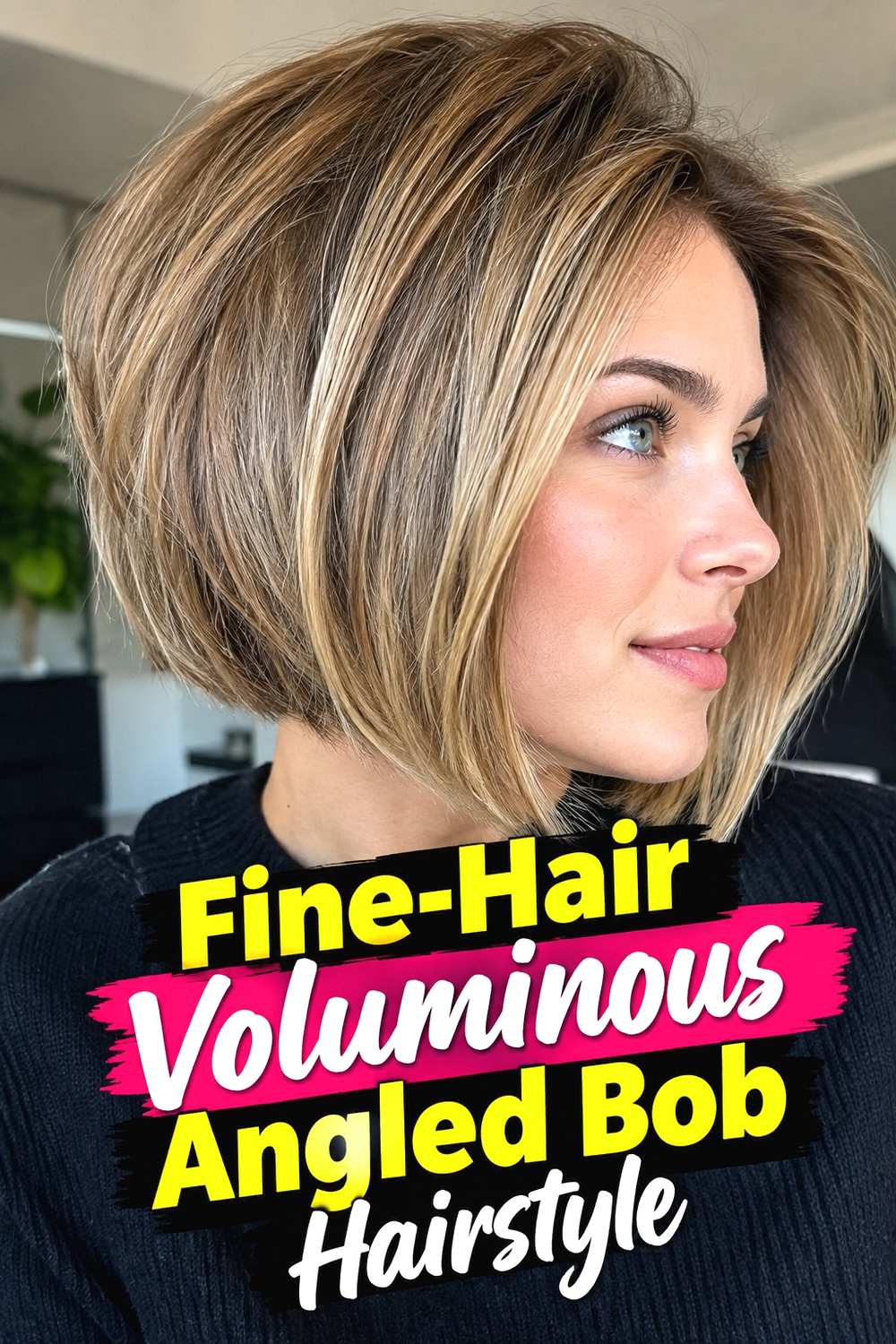 10. Fine Hair Voluminous Angled Bob Hairstyle