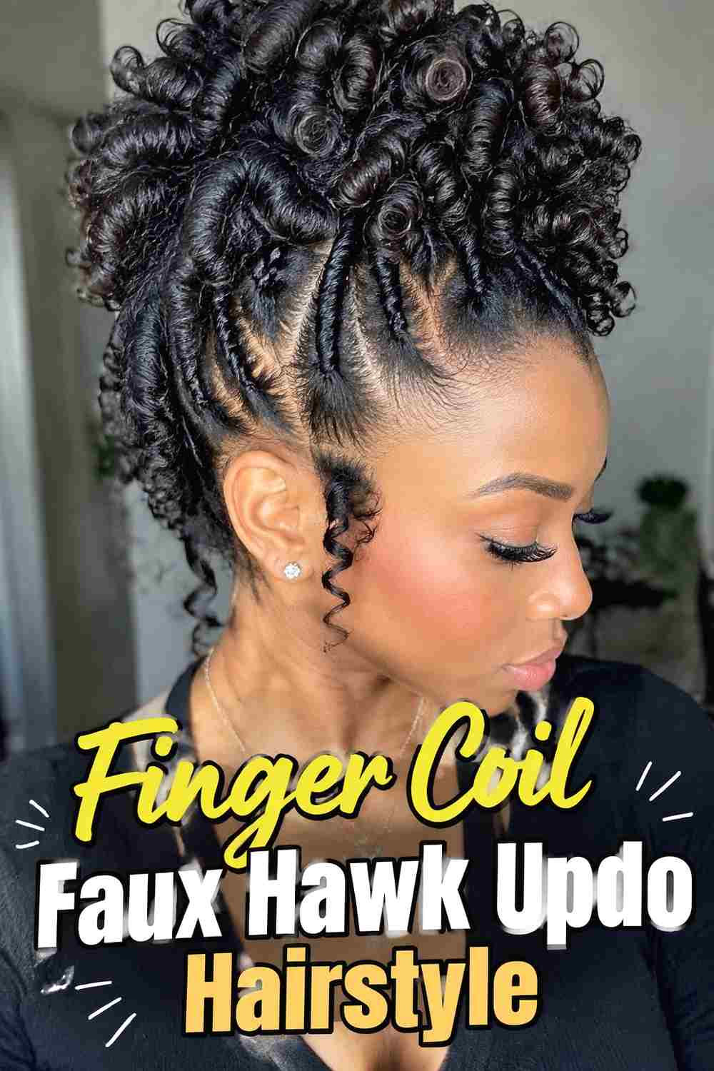 4. Finger Coil Faux Hawk Updo Hairstyle