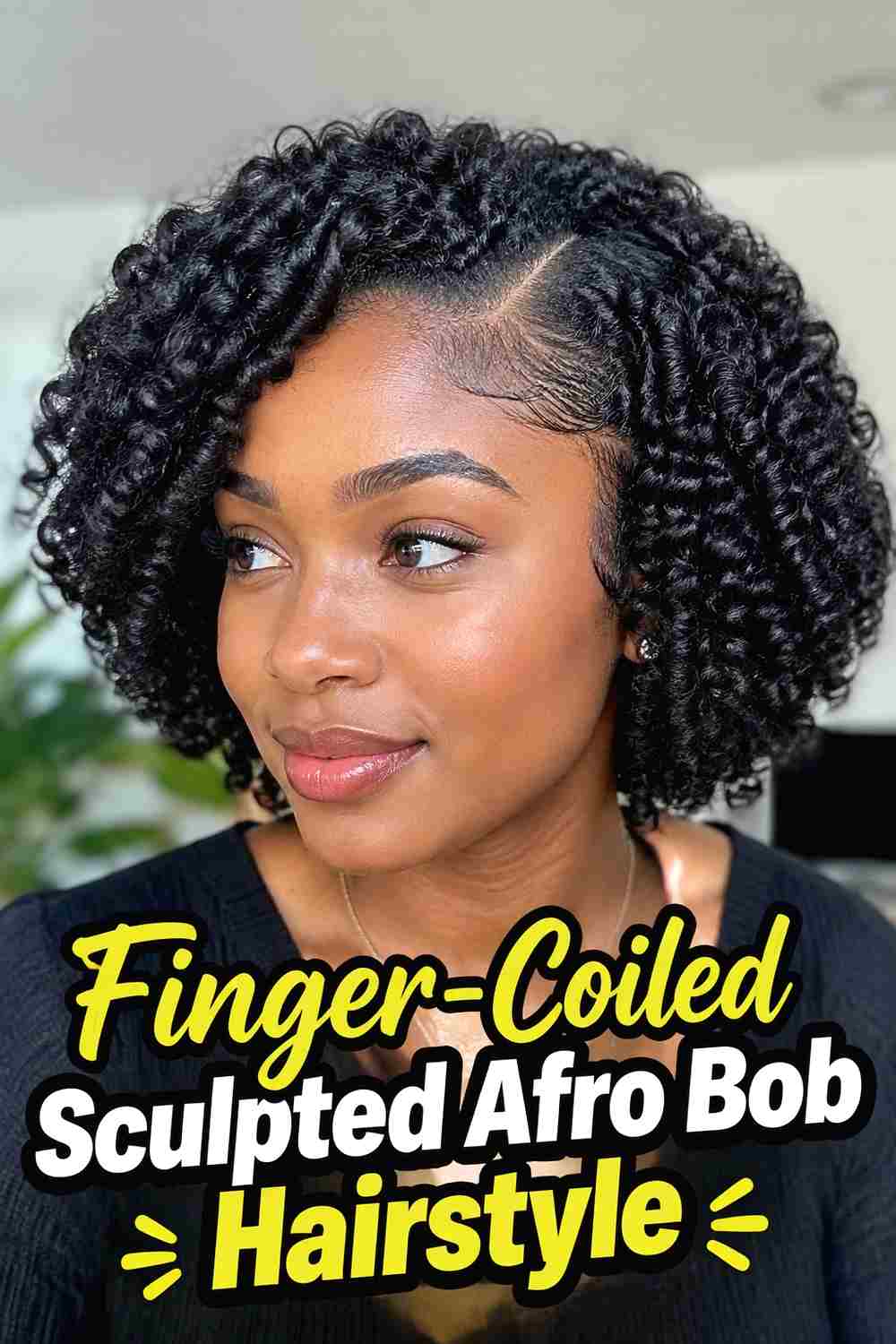 14. Finger Coiled Sculpted Afro Bob Hairstyle