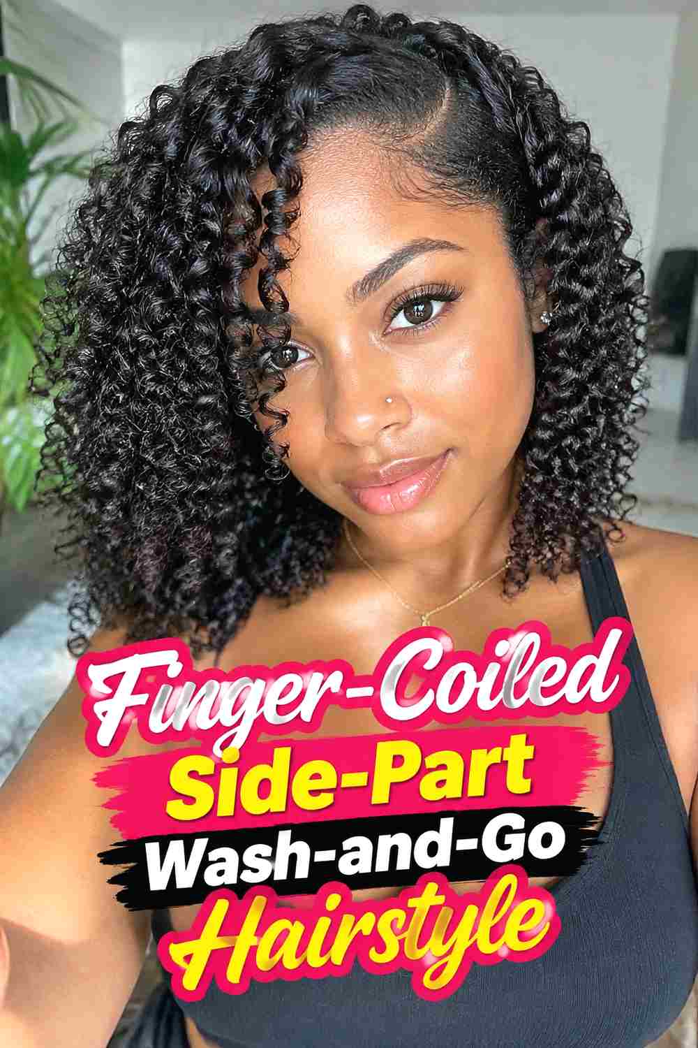 8. Finger Coiled Side Part Wash And Go Hairstyle
