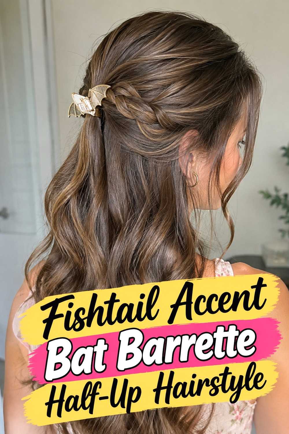 12. Fishtail Accent Bat Barrette Half Up Hairstyle