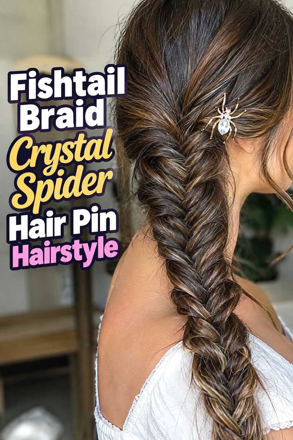 10. Fishtail Braid Crystal Spider Hair Pin Hairstyle