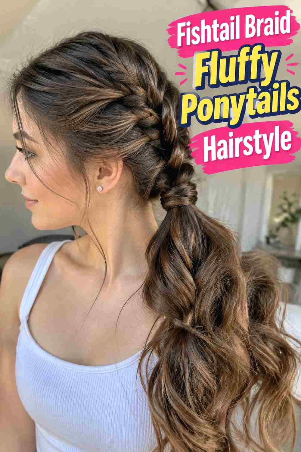 6. Fishtail Braid Fluffy Ponytails Hairstyle