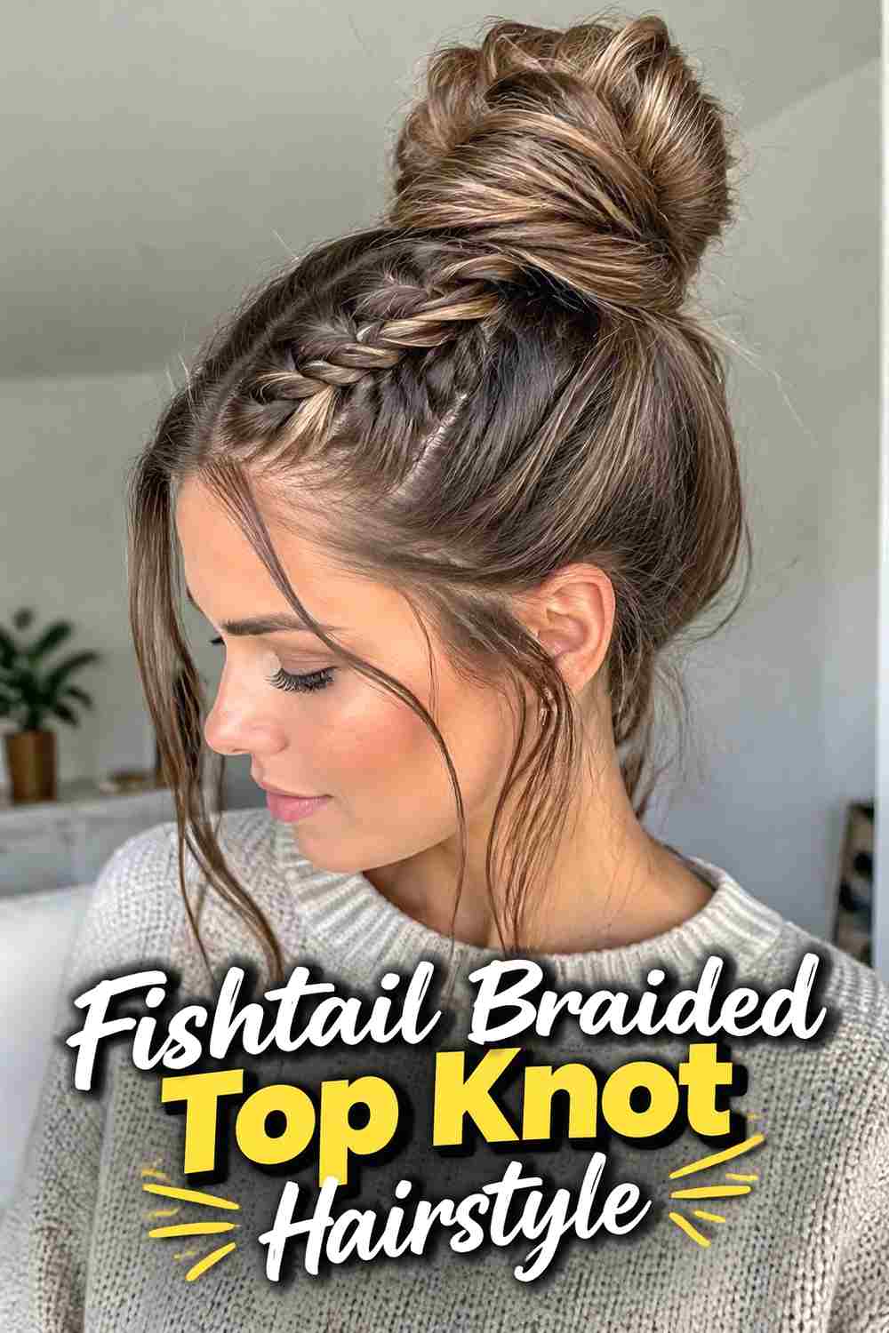 6. Fishtail Braided Top Knot Hairstyle