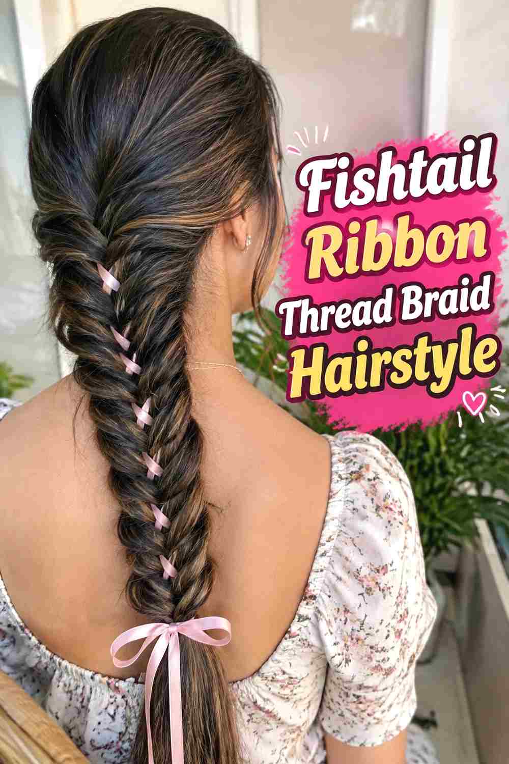4. Fishtail Ribbon Thread Braid Hairstyle