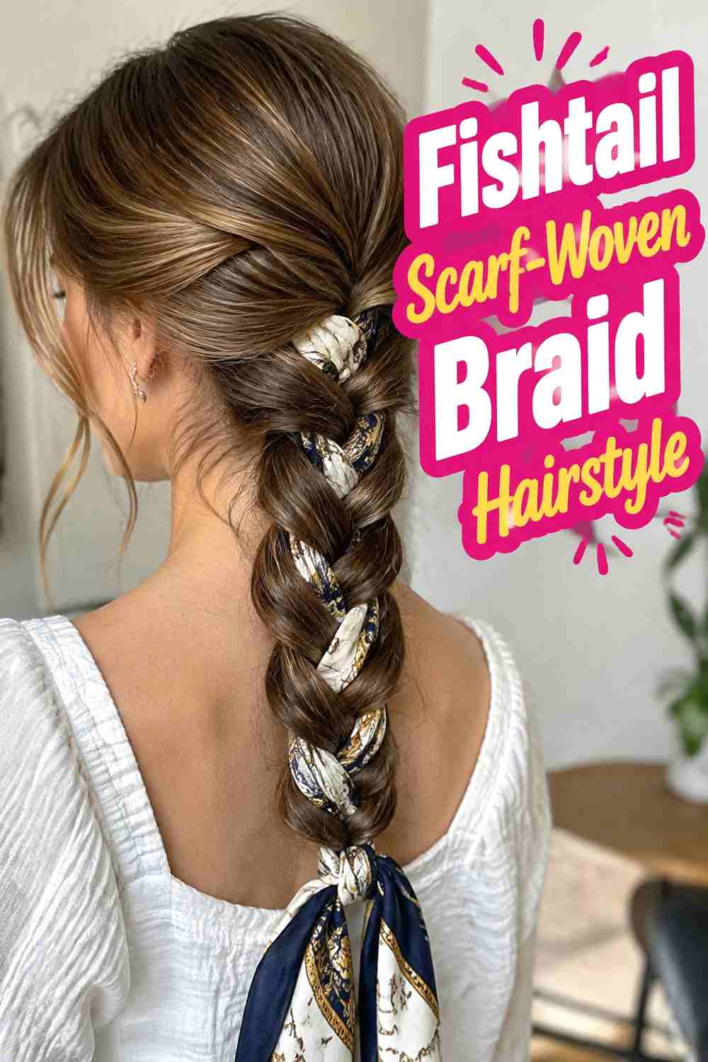 6. Fishtail Scarf Woven Braid Hairstyle