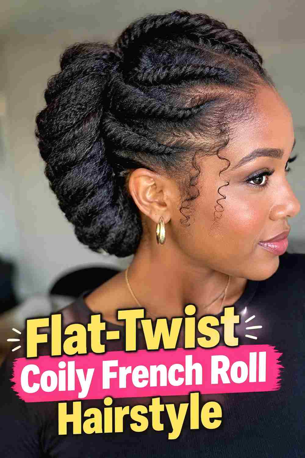 7. Flat Twist Coily French Roll Hairstyle