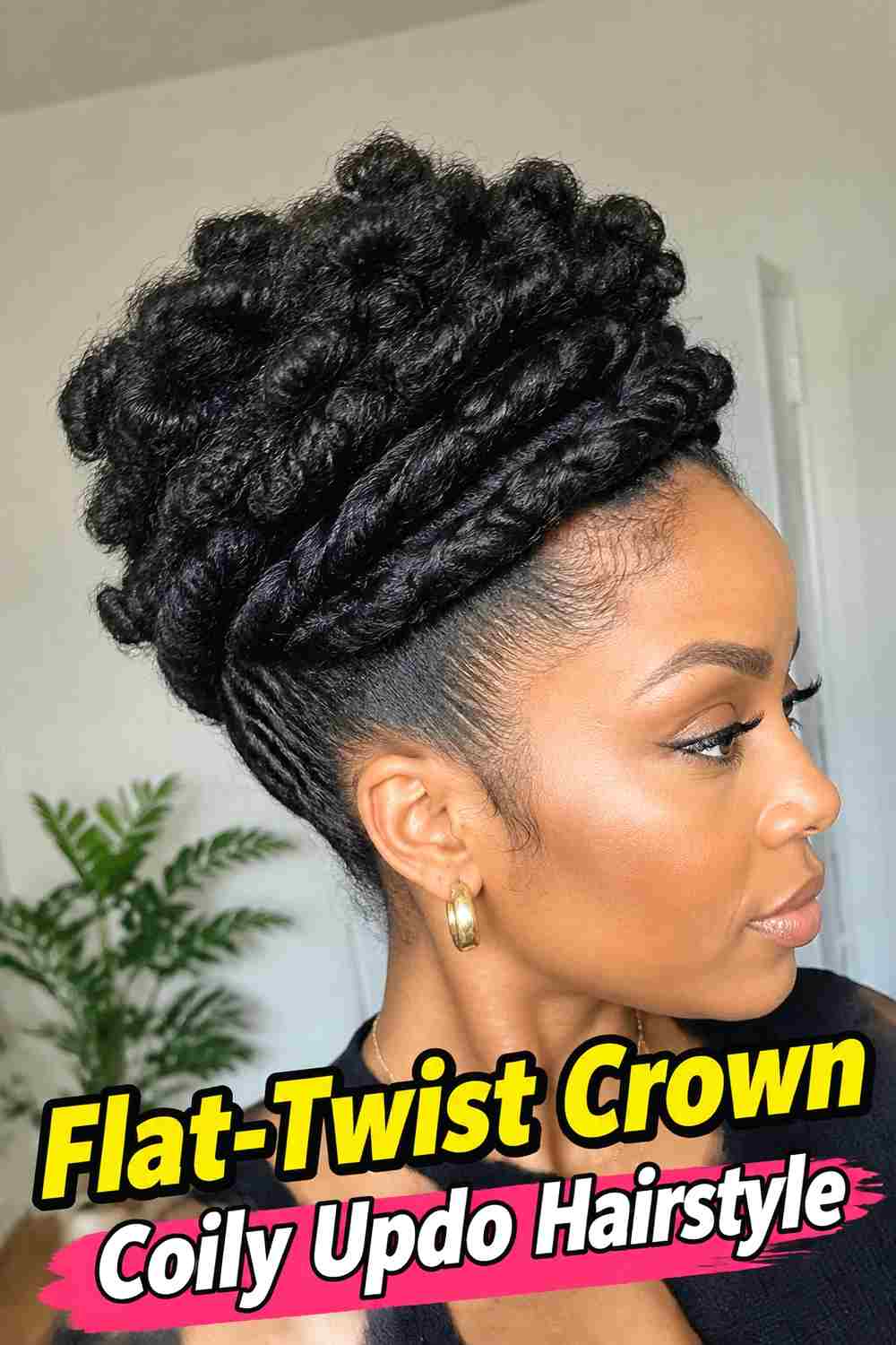9. Flat Twist Crown Coily Updo Hairstyle