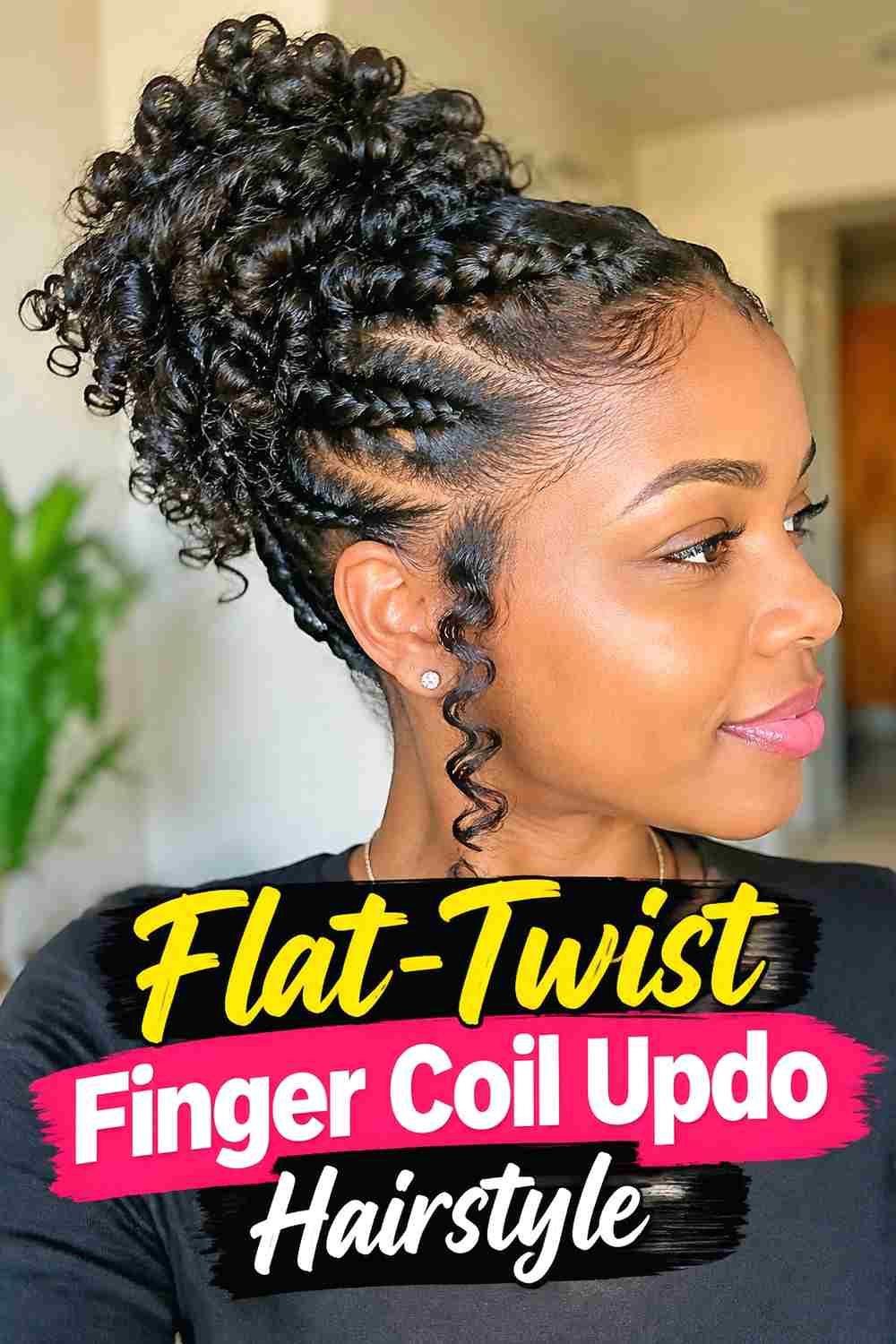 6. Flat Twist Finger Coil Updo Hairstyle
