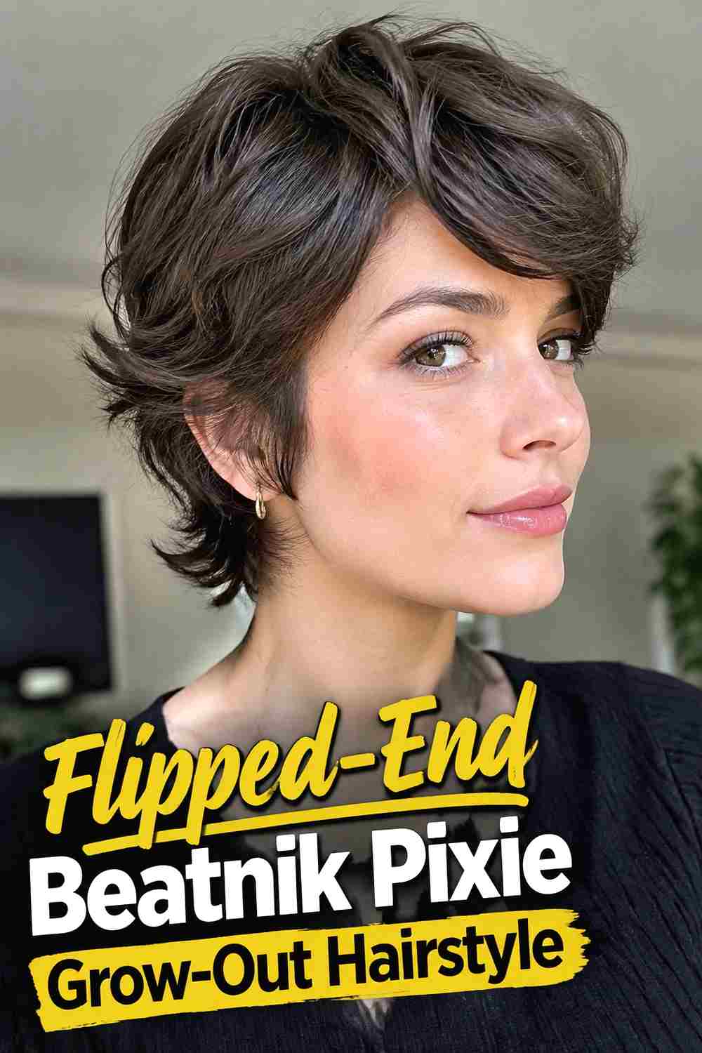 11. Flipped End Beatnik Pixie Grow Out Hairstyle