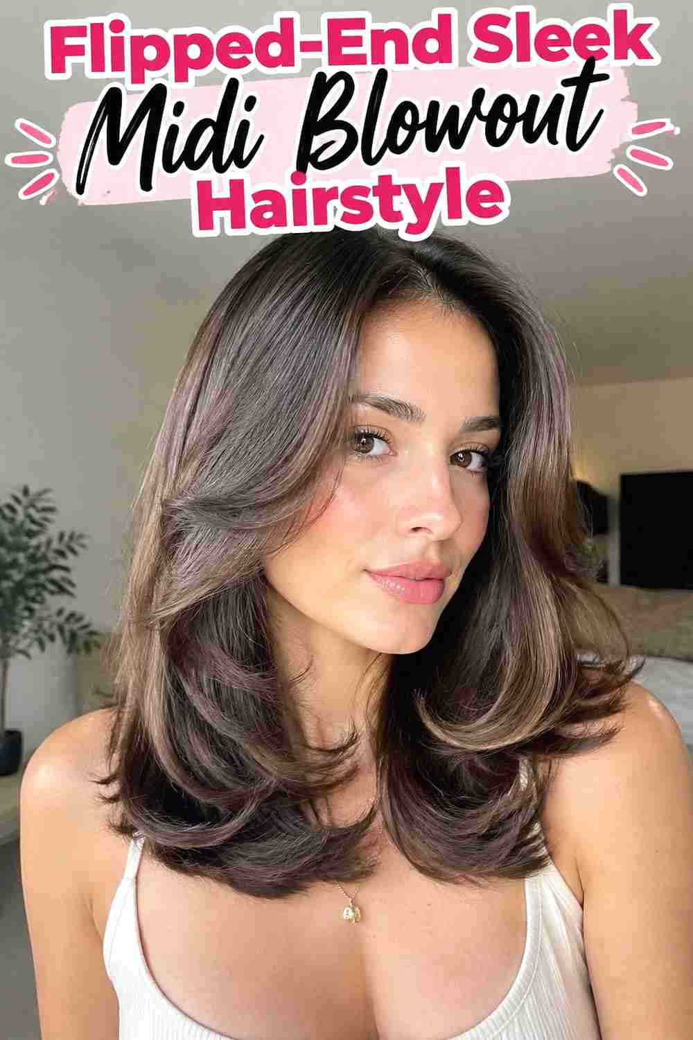 7. Flipped End Sleek Midi Blowout Hairstyle