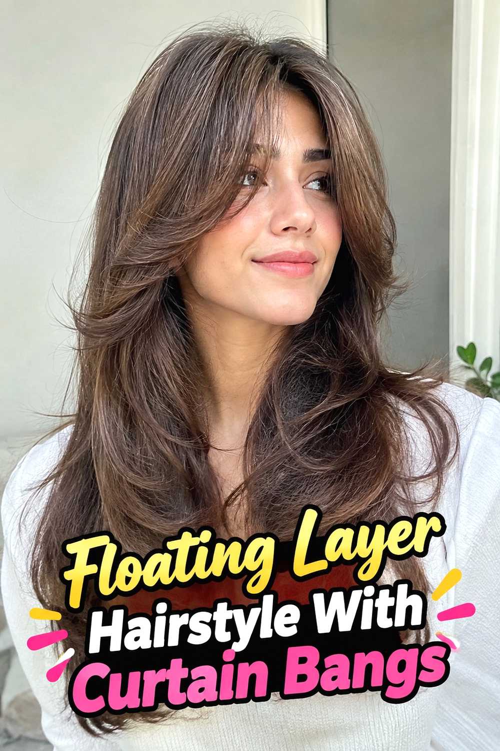 11. Floating Layer Hairstyle With Curtain Bangs