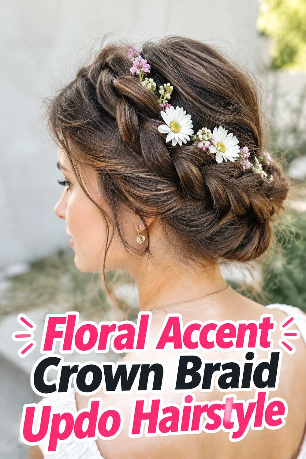 Floral Accent Crown Braid Updo Hairstyle